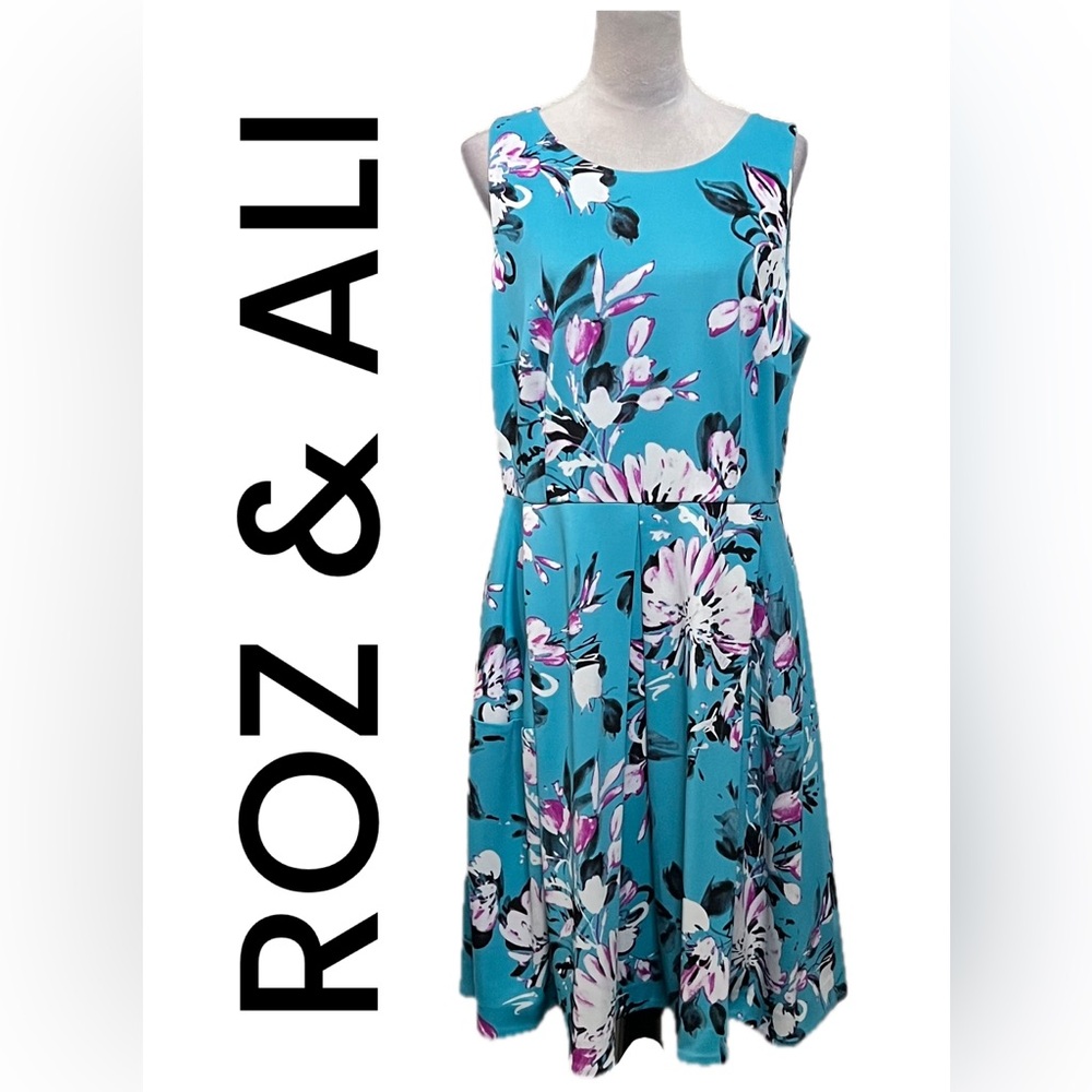 B12 Roz & Ali Women’s Turquoise Floral Dress Size 14.